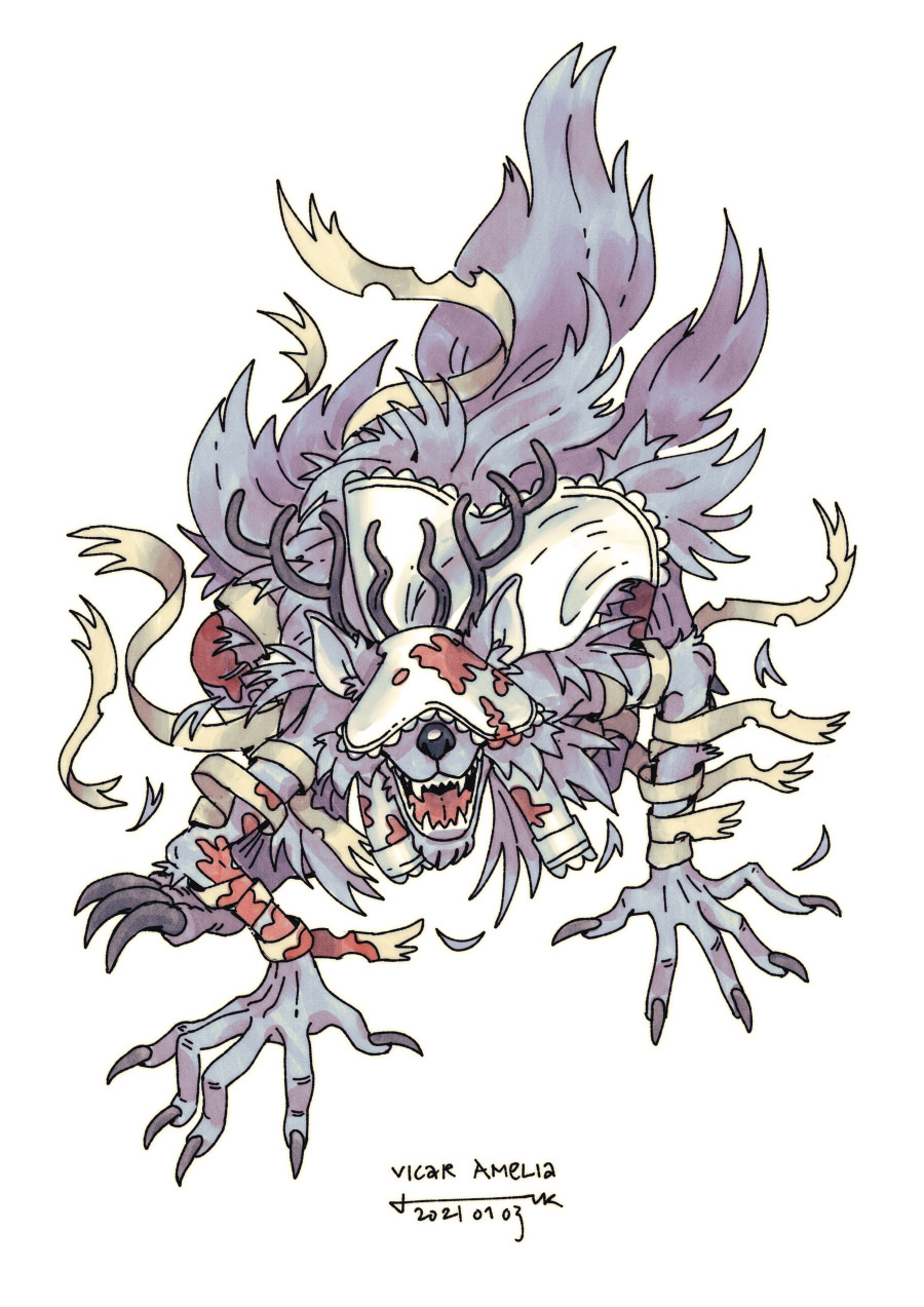 vicar amelia in the style of dragon quest, 2021